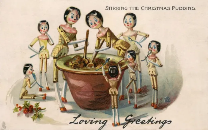 Framed Print : Wooden Dolls stirring the Christmas Pudding Framed Print : Wooden Dolls stirring the Christmas Pudding