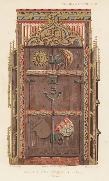 Framed Print : Wooden door from Luneburg town hall, 15th century Framed Print : Wooden door from Luneburg town hall, 15th century