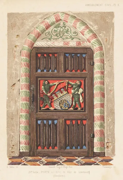 Framed Print : Wooden door from Luneburg town hall, 15th century Framed Print : Wooden door from Luneburg town hall, 15th century