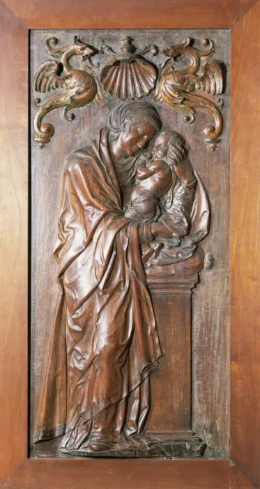 Framed Print : Wooden relief of Virgin with Infant by Diego Siloe. 1544 Framed Print : Wooden relief of Virgin with Infant by Diego Siloe. 1544