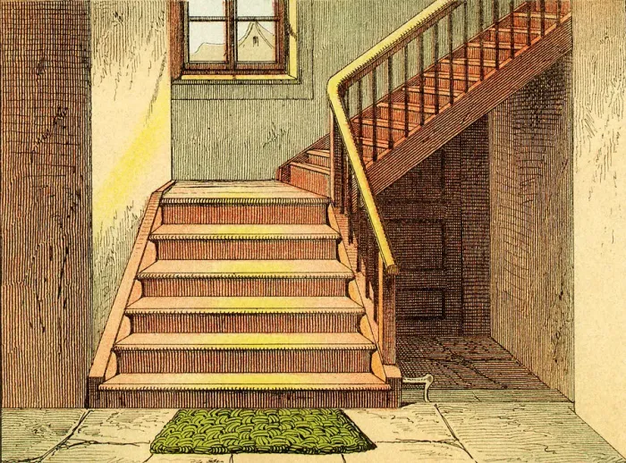 Framed Print : Wooden Stairs Date: 1880 Framed Print : Wooden Stairs Date: 1880