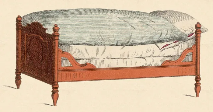 Framed Print : Wooden Twin Bed Date: 1880 Framed Print : Wooden Twin Bed Date: 1880