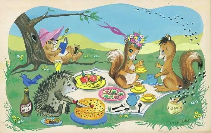 Framed Print : Woodland animals as children playing
