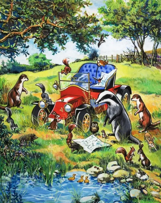 Framed Print : Woodland animals find an old car Framed Print : Woodland animals find an old car
