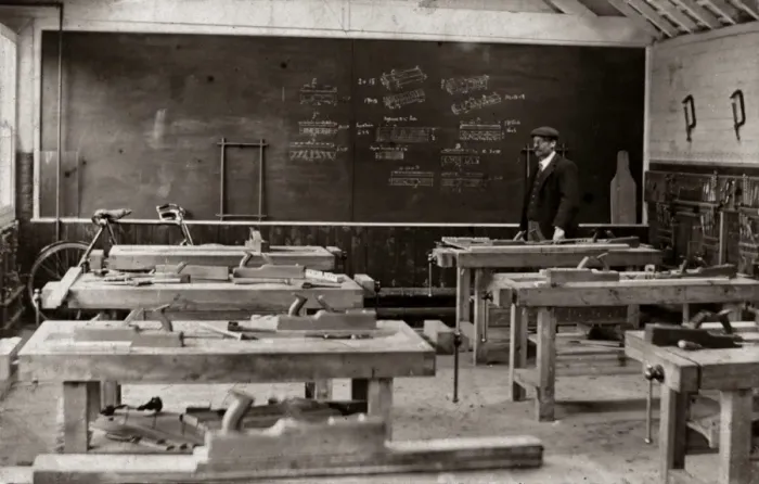 Framed Print : Woodworking Classroom, Bedfordshire Reformatory, Sharnbrook Framed Print : Woodworking Classroom, Bedfordshire Reformatory, Sharnbrook