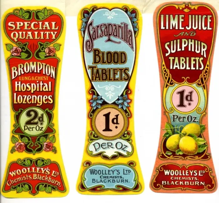 Framed Print : Woolleys Chemists labels Framed Print : Woolleys Chemists labels