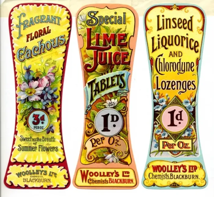 Framed Print : Woolleys Chemists labels Framed Print : Woolleys Chemists labels