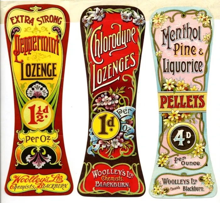 Framed Print : Woolleys Chemists labels Framed Print : Woolleys Chemists labels