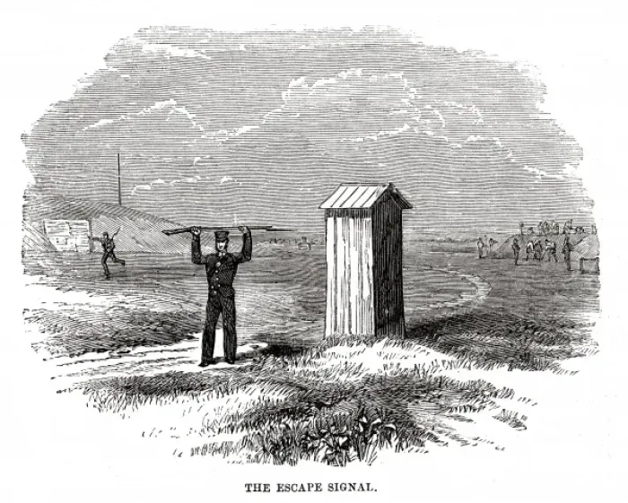 Framed Print : Woolwich hulks - guards give escape signal Framed Print : Woolwich hulks - guards give escape signal