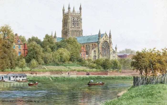 Framed Print : Worcester Cathedral and River Severn
