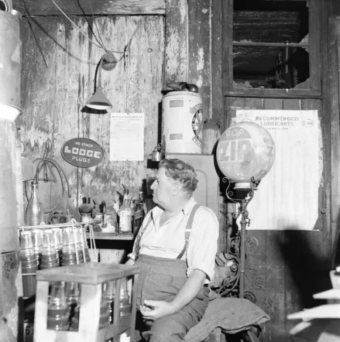 Framed Print : Worcestershire garage and owner before a fire Framed Print : Worcestershire garage and owner before a fire