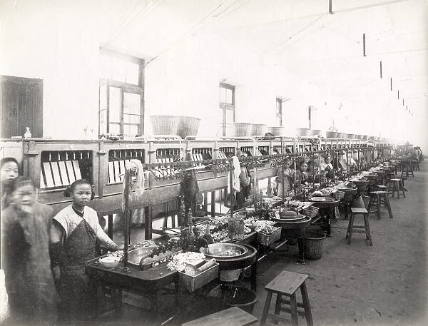 Work stations in a Silk factory, China