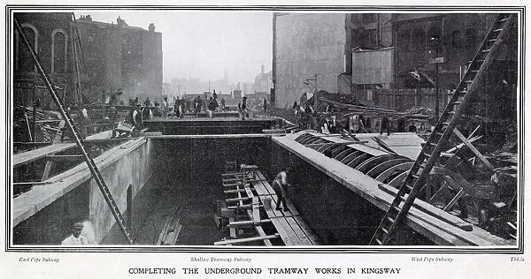 Work on the tramway in Kingsway, London, connecting the lines in the north and south