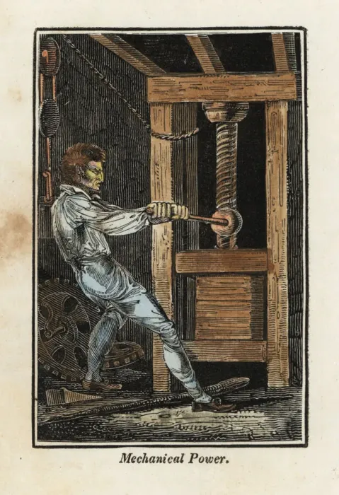Framed Print : A worker using mechanical power to press paper in a mill Framed Print : A worker using mechanical power to press paper in a mill