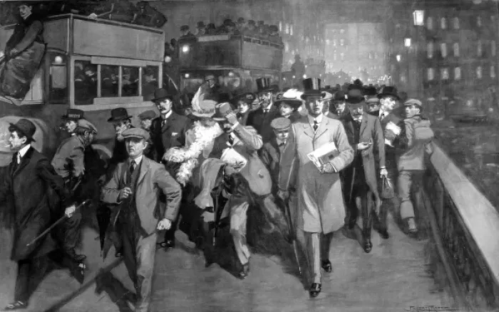 Framed Print : Workers leaving the City of London on Christmas Eve, 1908 Framed Print : Workers leaving the City of London on Christmas Eve, 1908