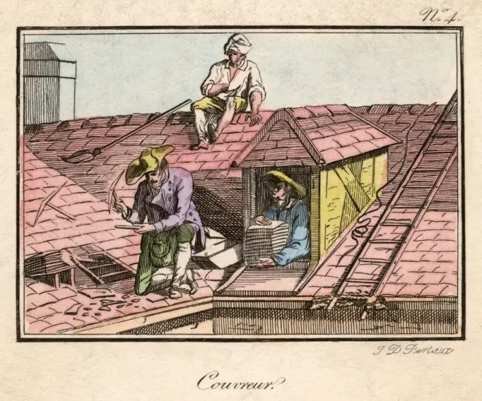 Framed Print : Workers Repair a Roof Framed Print : Workers Repair a Roof