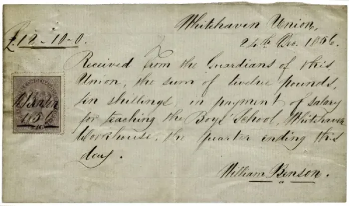 Framed Print : Workhouse Teachers Salary Receipt, Whitehaven Framed Print : Workhouse Teachers Salary Receipt, Whitehaven