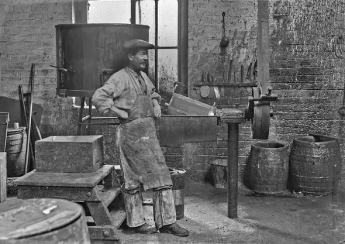Framed Print : Workman in a factory - lead works - ww1 Framed Print : Workman in a factory - lead works - ww1