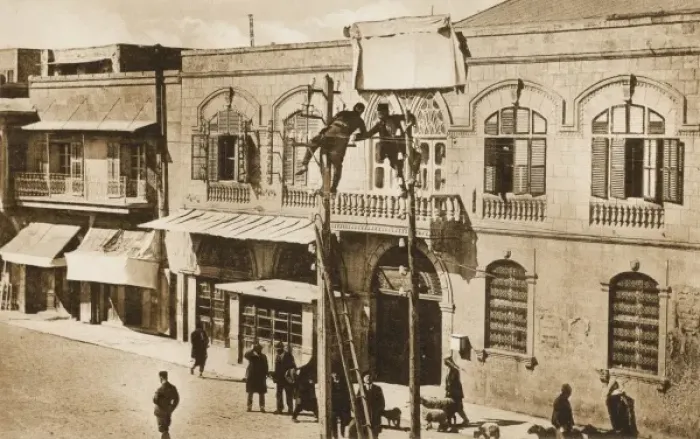 Framed Print : Workmen put telegraph cables, Syria Framed Print : Workmen put telegraph cables, Syria