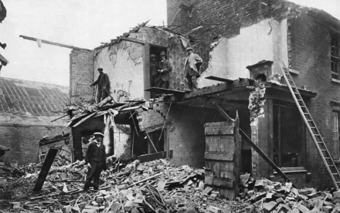 Framed Print : Workmens dwellings damaged by the mass German airship raid Framed Print : Workmens dwellings damaged by the mass German airship raid