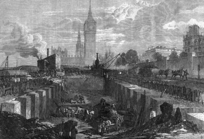 Framed Print : Works of Metropolitan District Railway on Thames Embankment Framed Print : Works of Metropolitan District Railway on Thames Embankment