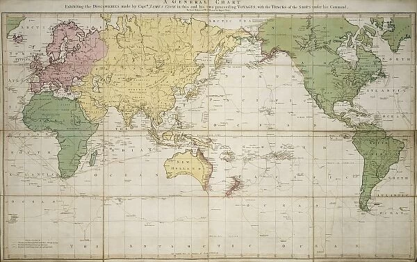 World map 1784 showing the Cook Voyages