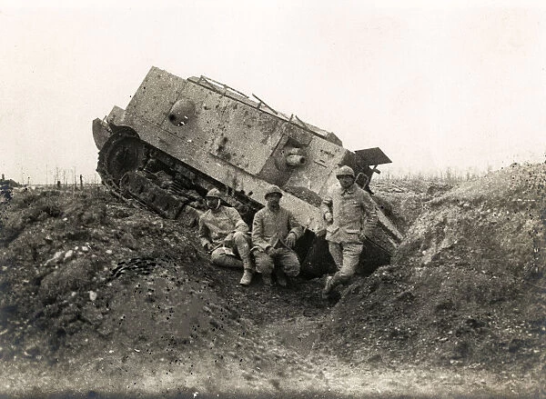World War I - tank in a bomb crater