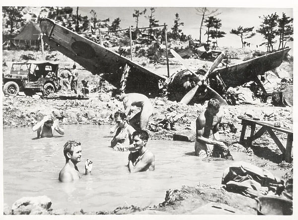 World War II US marines swim and wash, Japan 1945