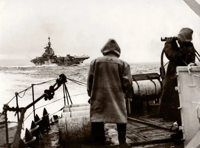 Framed Print : World War II WW2 - destroyer and aircraft carrier at sea Framed Print : World War II WW2 - destroyer and aircraft carrier at sea