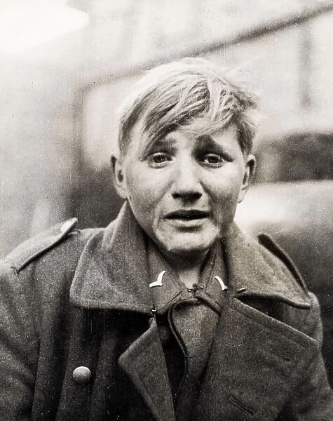World War II - a young captured German soldier in distress