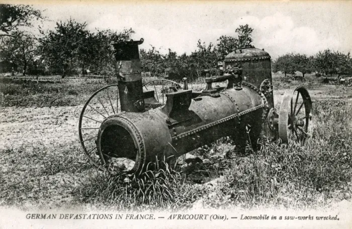 Framed Print : World War One Ruined Traction Engine, Avricourt, Oise Framed Print : World War One Ruined Traction Engine, Avricourt, Oise