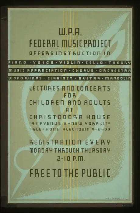 Framed Print : WPA. Federal Music Project offers instruction in piano, voic Framed Print : WPA. Federal Music Project offers instruction in piano, voic