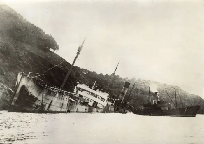 Framed Print : Wreck of the Broadmayne, ashore at Mill Bay Cove, Devon Framed Print : Wreck of the Broadmayne, ashore at Mill Bay Cove, Devon