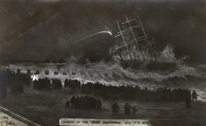 Framed Print : Wreck of the Idun, Southwold, by Reg Carter Framed Print : Wreck of the Idun, Southwold, by Reg Carter