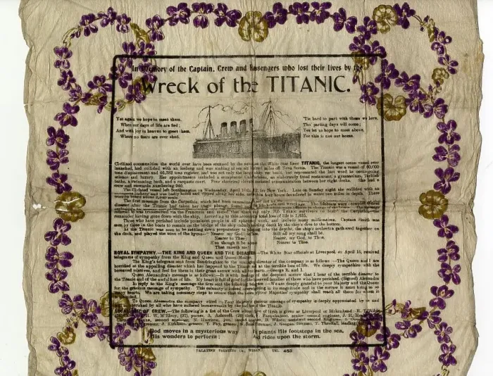 Framed Print : Wreck of the Titanic, souvenir napkin Framed Print : Wreck of the Titanic, souvenir napkin