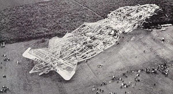 The wreckage of the crashed British Airship R101