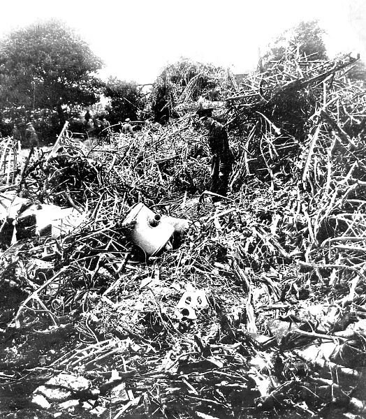 The wreckage of a German Zeppelin shot down over Essex