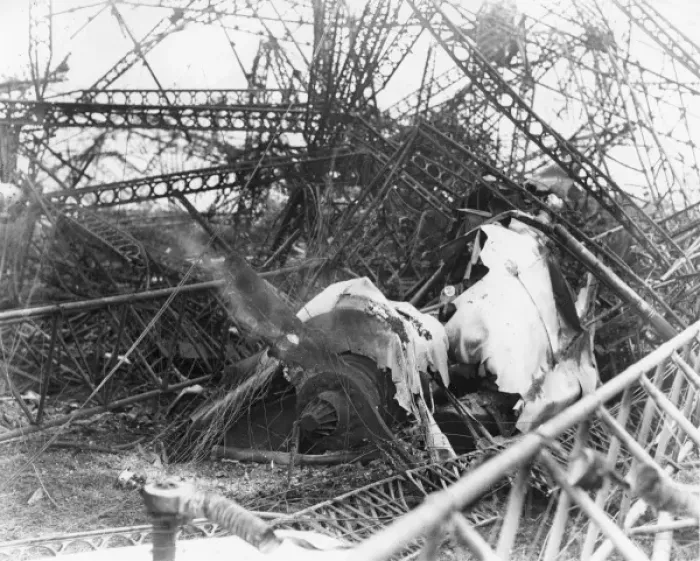 Framed Print : Wreckage of R101 airship Framed Print : Wreckage of R101 airship