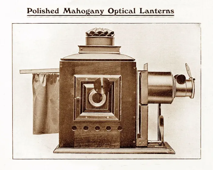 Framed Print : Wrench mahogany magic lantern slide projector
