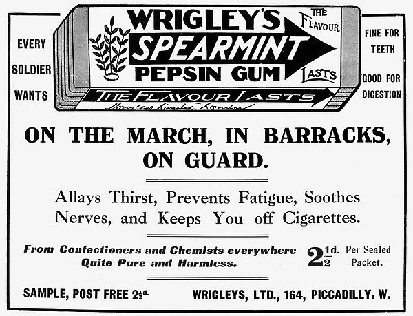 Wrigleys Spearmint gum advertisement, WW1