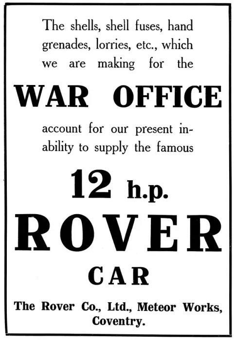 Framed Print : WW1 advertisement, Rover Company making munitions Framed Print : WW1 advertisement, Rover Company making munitions