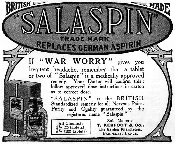 WW1 advertisement for Salaspin replacing German aspirin
