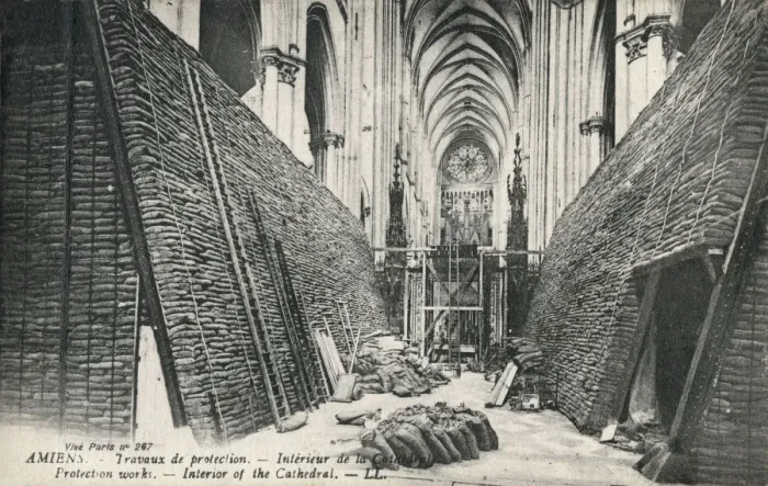 Framed Print : WW1 - Amiens Cathedral, France - Protection from air attack Framed Print : WW1 - Amiens Cathedral, France - Protection from air attack