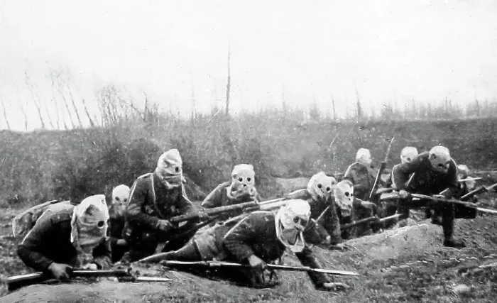 Framed Print : WW1 British Infantry advancing with gas masks Framed Print : WW1 British Infantry advancing with gas masks