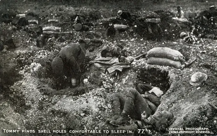 Framed Print : WW1 - British soldiers sleeping in shell holes Framed Print : WW1 - British soldiers sleeping in shell holes