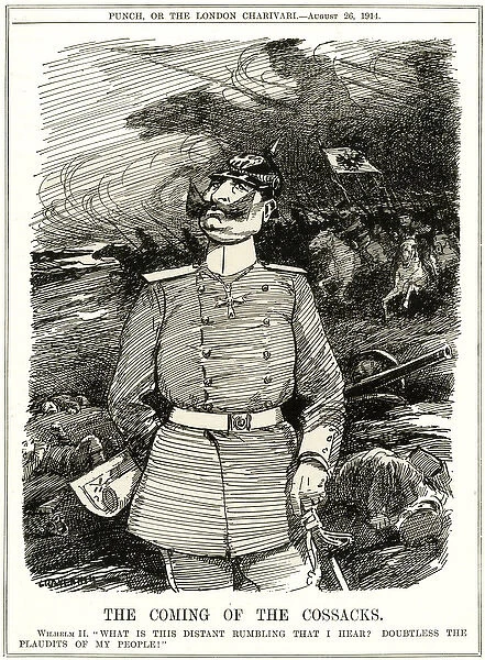 WW1 Cartoon Wilhelm II hears the Cossacks coming. Available as Photo  Prints, Wall Art and other products #14225022
