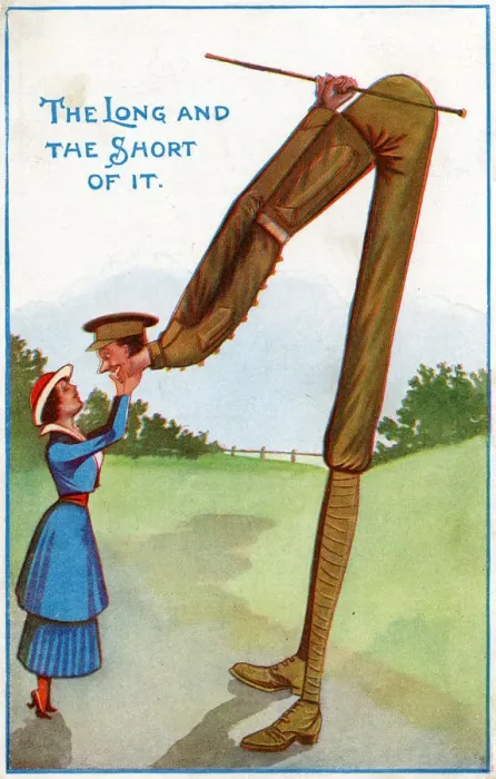 Framed Print : WW1 - Comic Postcard - The Long and the Short of it Framed Print : WW1 - Comic Postcard - The Long and the Short of it