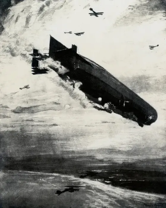 Framed Print : WW1 - Commodore Bigsworth drops bombs on zeppelin, 1915 Framed Print : WW1 - Commodore Bigsworth drops bombs on zeppelin, 1915