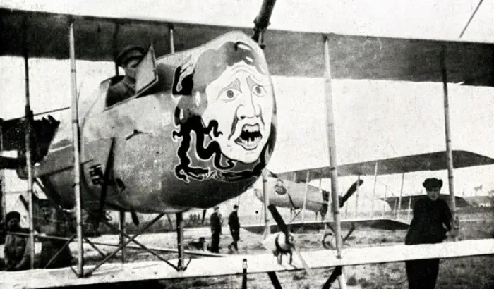 Framed Print : WW1 - Decorated Belgian aeroplanes - Medussas Head Framed Print : WW1 - Decorated Belgian aeroplanes - Medussas Head