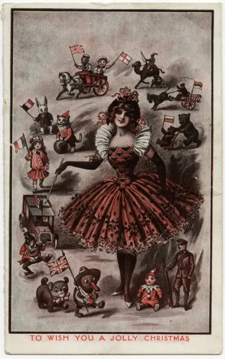 Framed Print : WW1 era Christmas card - Toys bearing flags of the Allies Framed Print : WW1 era Christmas card - Toys bearing flags of the Allies